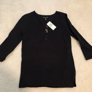 3/4 sleeve black sweater with gold zipper